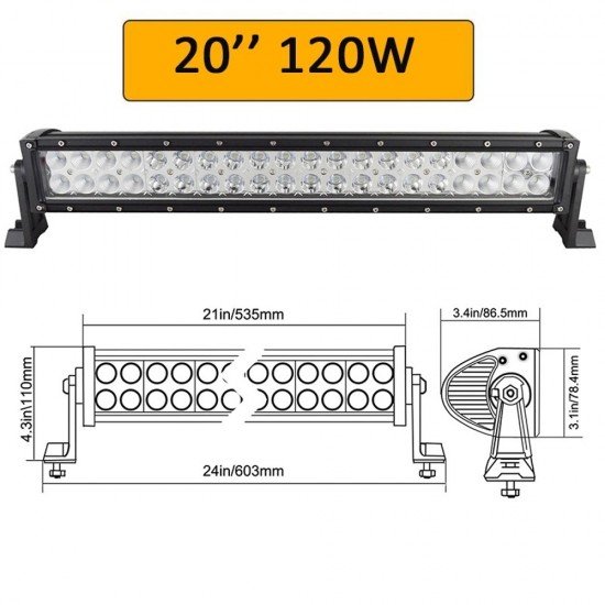 LED Προβολέας μπάρα 12/24V 120w IP67 53cm με 3800LM – QPL-5003-070