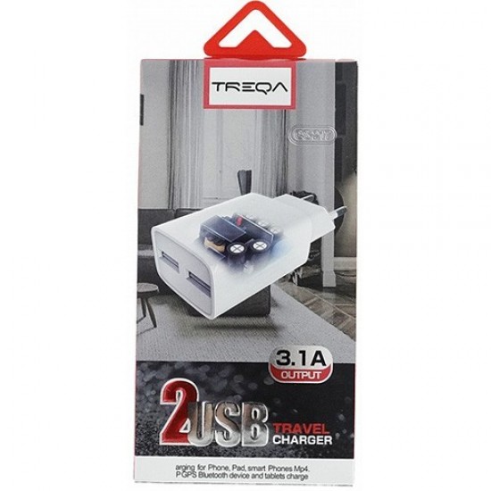 TREQA - ΦΟΡΤΙΣΤΗΣ ΤΑΞΙΔΙΟΥ - TRAVEL CHARGER - 2 USB ΘΥΡΕΣ ΚΑΙ ΚΑΛΩΔΙΟ LIGHTING CS-217