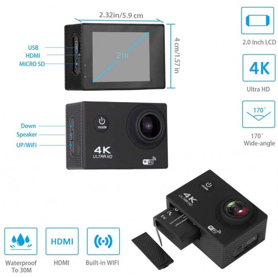 ACTION CAMERA ULTRA HD 4K WIFI WATERPROOF H9 OEM BLACK