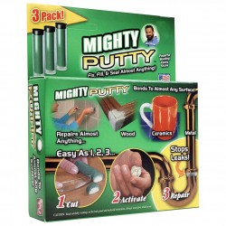 Mighty Putty κόλλα σε μορφή πλαστελίνης για επισκευές παντός τύπου 3 φιαλίδια Mighty Putty κόλλα σε μορφή πλαστελίνης για επισκευές παντός τύπου 3 φιαλίδια